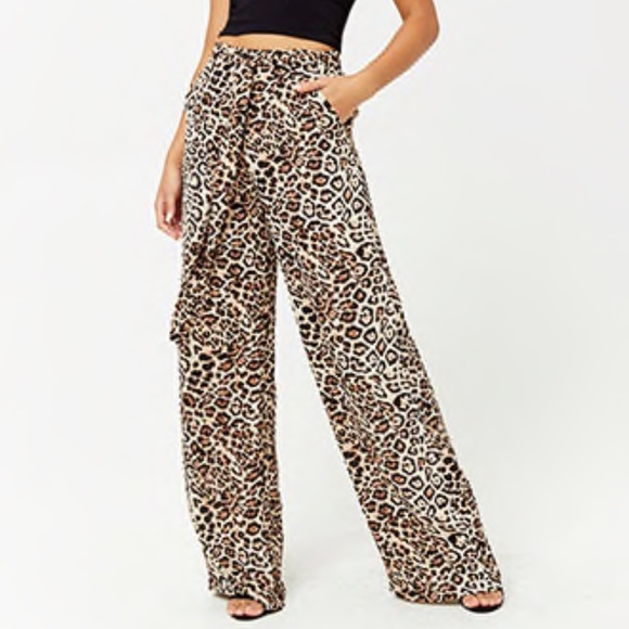 Forever 21 Pants - Leopard High Waisted Palazzo Pants Large NEW!